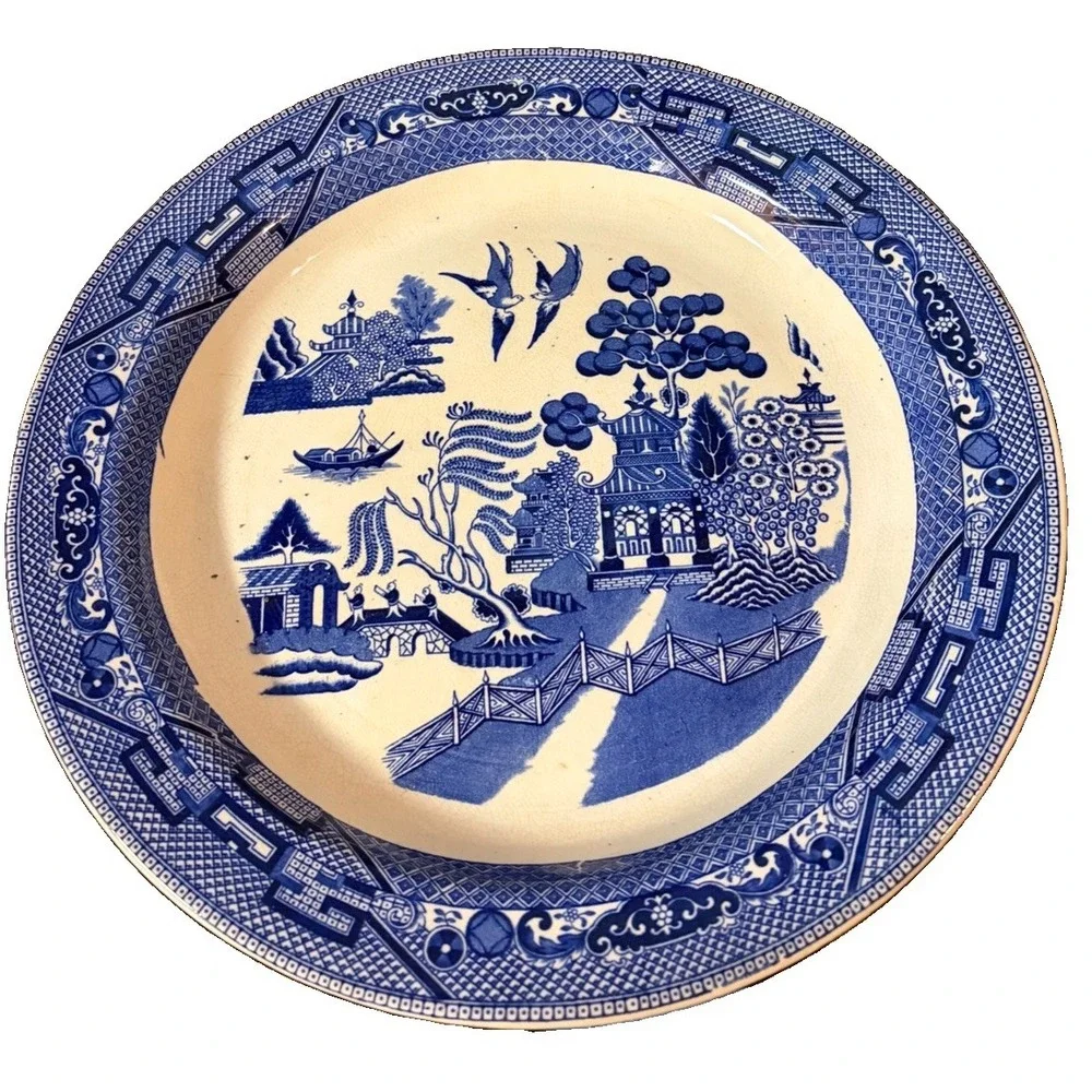 Antique 1917 Buffalo Pottery Blue Willow 13